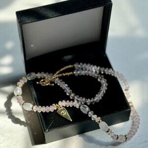 Rose Quartz  17 Inches long necklace with gold filled heart pendant
